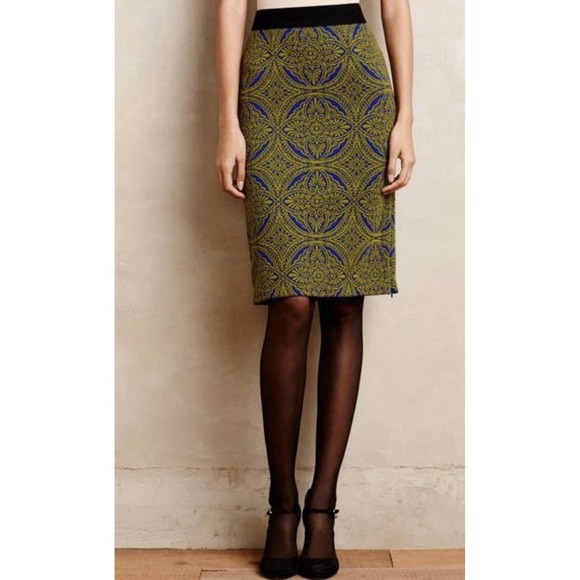 Maeve Dresses & Skirts - NEW Anthropologie Maeve Medallion Stretch Knit Pencil Skirt Side Zip Size Small